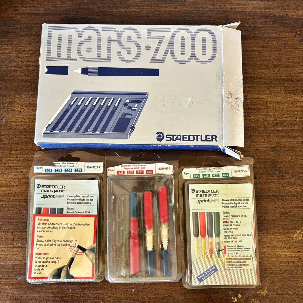Mars 700 Staedtler Technical Drafting Mechanical Drawing Pens Set of 7 + Extras